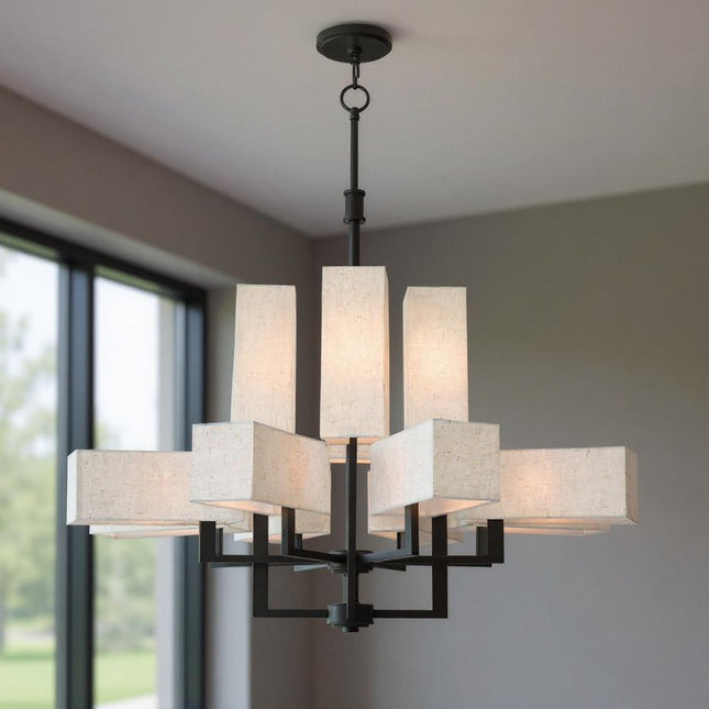 Bronze Twelve Light Dimmable Chandelier With Shades HomeRoots
