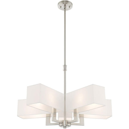 Nickel Five Light Metal Dimmable Chandelier With Shades
