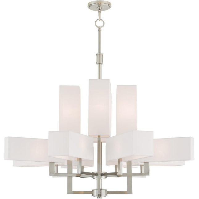 Nickel Twelve Light Metal Dimmable Chandelier With Shades HomeRoots