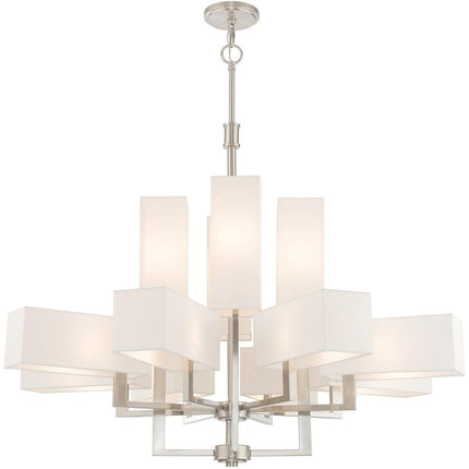 Nickel Twelve Light Metal Dimmable Chandelier With Shades