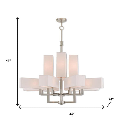 Nickel Twelve Light Metal Dimmable Chandelier With Shades