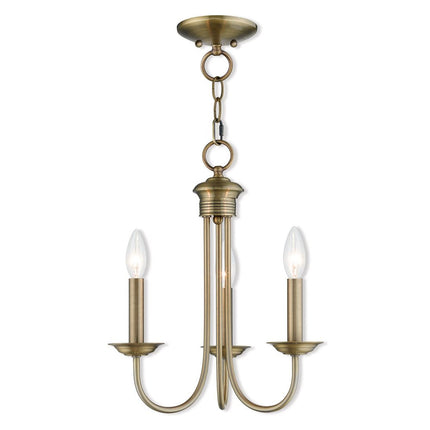Antiqued Brass Three Light Metal Dimmable Chandelier With Shades