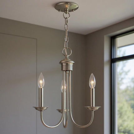 Nickel Three Light Metal Dimmable Chandelier With Shades