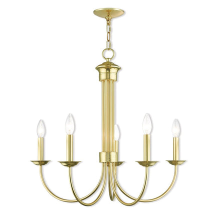 Brass Five Light Metal Dimmable Chandelier With Shades