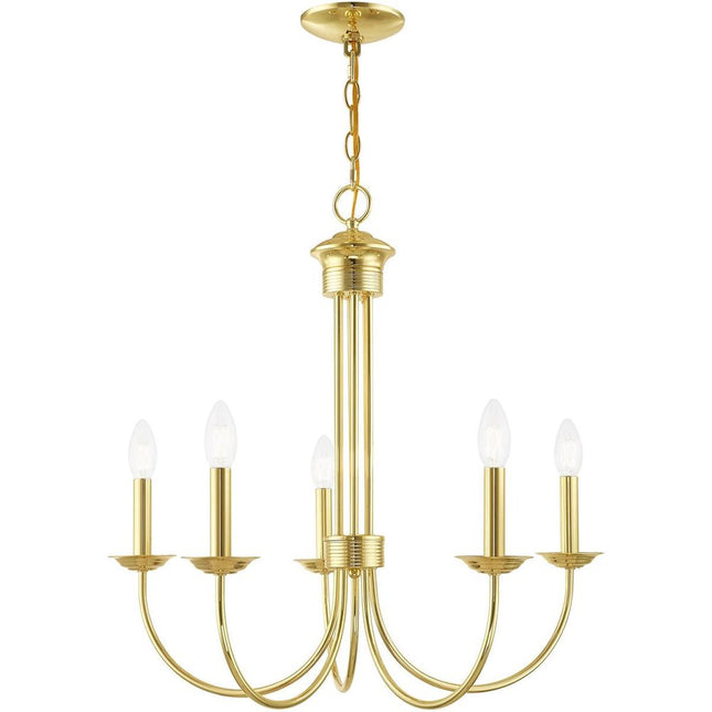 Brass Five Light Metal Dimmable Chandelier With Shades HomeRoots
