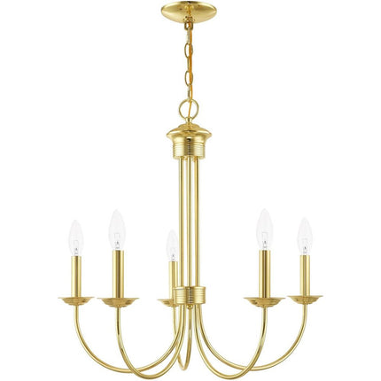Brass Five Light Metal Dimmable Chandelier With Shades