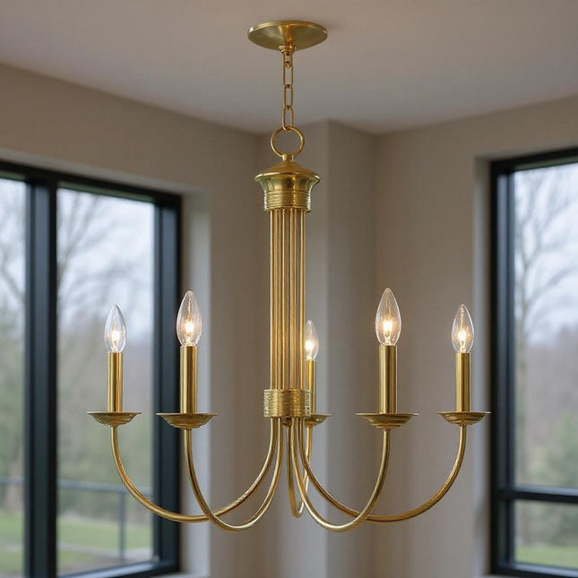 Five Light Dimmable Chandelier With Shades HomeRoots