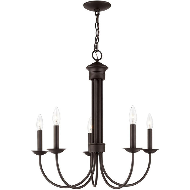 Bronze Five Light Dimmable Chandelier With Shades HomeRoots