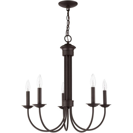 Bronze Five Light Metal Dimmable Chandelier With Shades