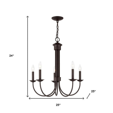 Bronze Five Light Metal Dimmable Chandelier With Shades