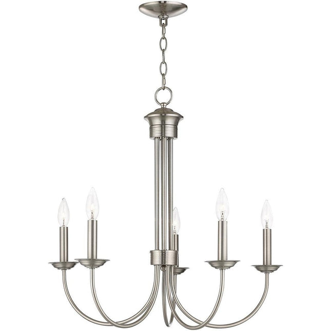 Nickel Five Light Metal Dimmable Chandelier With Shades HomeRoots