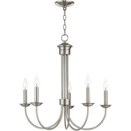 Nickel Five Light Metal Dimmable Chandelier With Shades