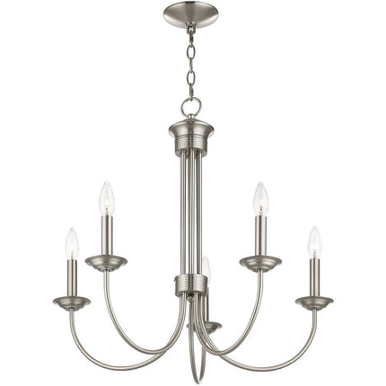 Nickel Five Light Metal Dimmable Chandelier With Shades