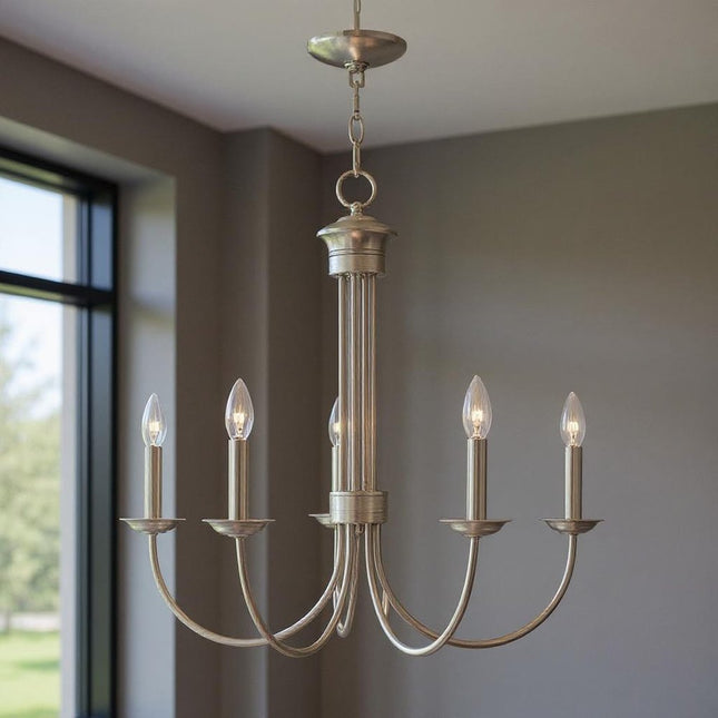Five Light Dimmable Chandelier With Shades HomeRoots
