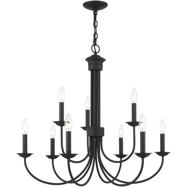 Black Nine Light Metal Dimmable Chandelier With Shades