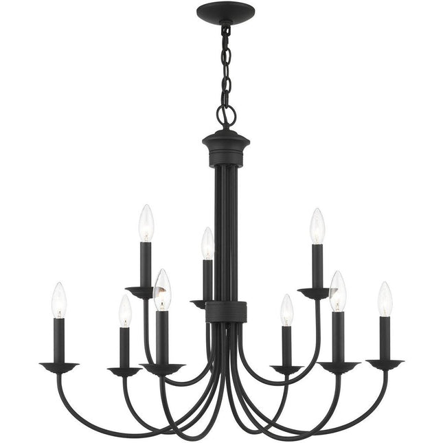 Black Nine Light Dimmable Chandelier With Shades HomeRoots