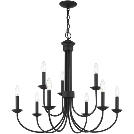 Black Nine Light Metal Dimmable Chandelier With Shades