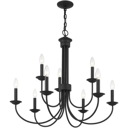 Black Nine Light Metal Dimmable Chandelier With Shades