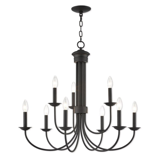 Bronze Nine Light Dimmable Chandelier With Shades HomeRoots