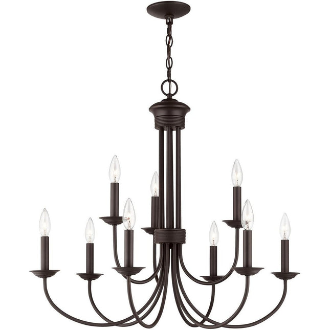 Bronze Nine Light Metal Dimmable Chandelier With Shades