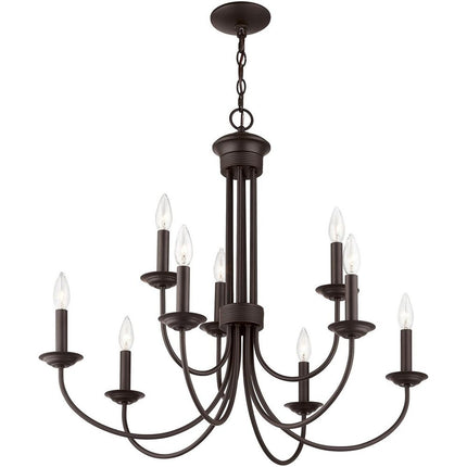 Bronze Nine Light Metal Dimmable Chandelier With Shades