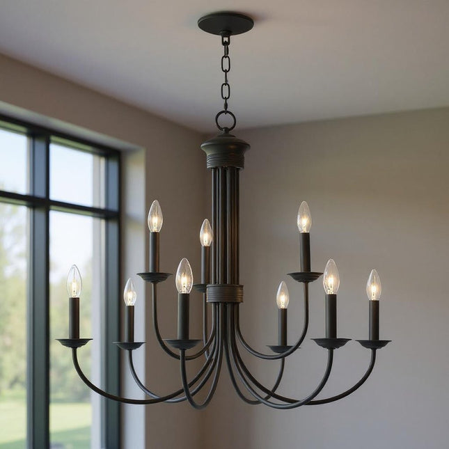Bronze Nine Light Dimmable Chandelier With Shades HomeRoots