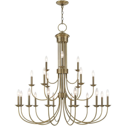 Antiqued Brass Multi Light Metal Dimmable Chandelier With Shades