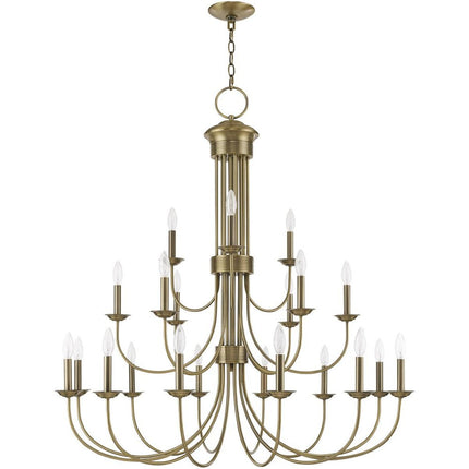 Antiqued Brass Multi Light Metal Dimmable Chandelier With Shades