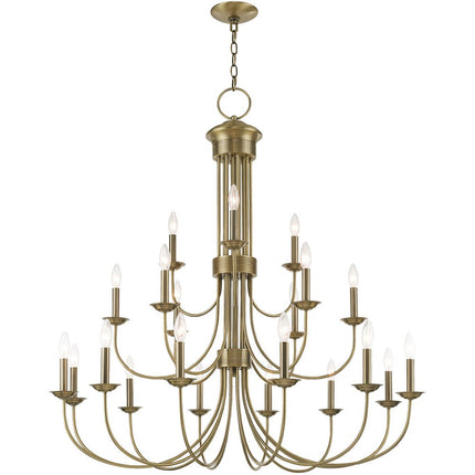 Antiqued Brass Multi Light Metal Dimmable Chandelier With Shades