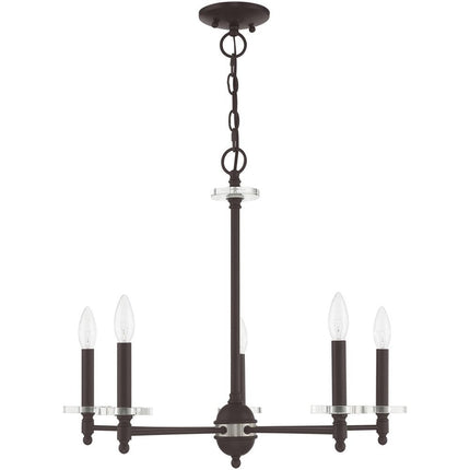Bronze Five Light Metal Dimmable Chandelier With Shades
