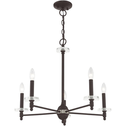 Bronze Five Light Metal Dimmable Chandelier With Shades