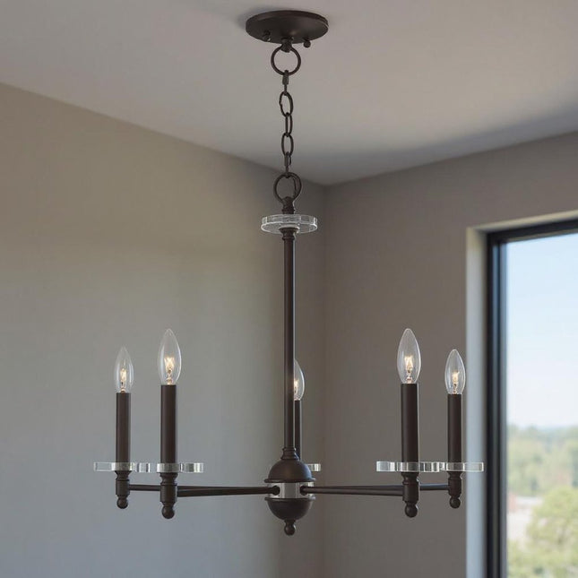 Bronze Five Light Dimmable Chandelier With Shades HomeRoots