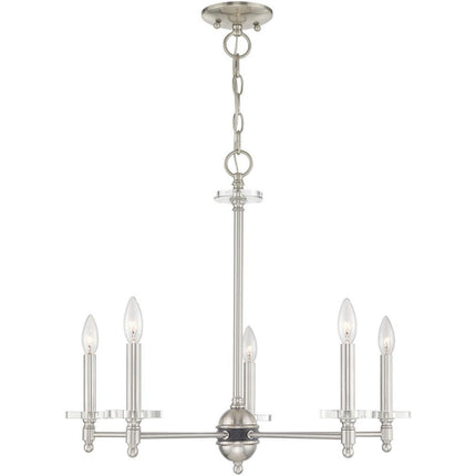 Nickel Five Light Metal Dimmable Chandelier With Shades