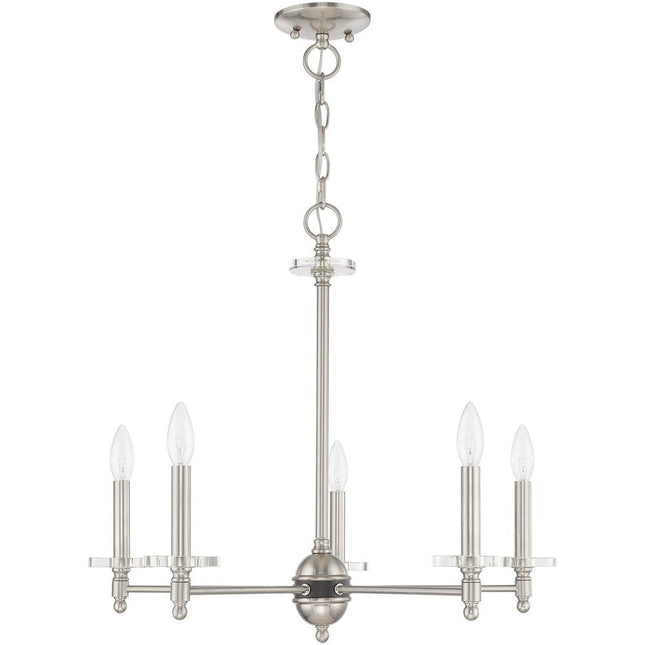 Nickel Five Light Metal Dimmable Chandelier With Shades HomeRoots