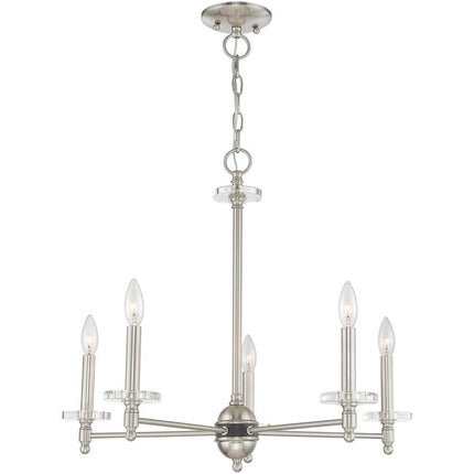 Nickel Five Light Metal Dimmable Chandelier With Shades