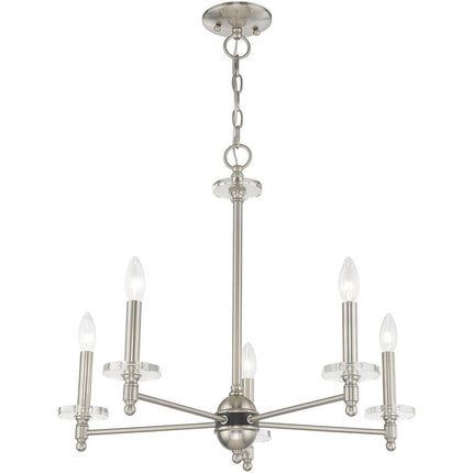 Nickel Five Light Metal Dimmable Chandelier With Shades