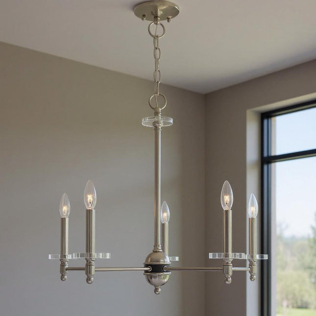Five Light Dimmable Chandelier With Shades HomeRoots