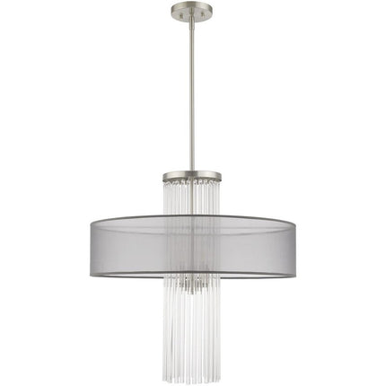 Nickel Four Light Metal Dimmable Chandelier With Shades