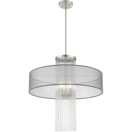 Nickel Four Light Metal Dimmable Chandelier With Shades
