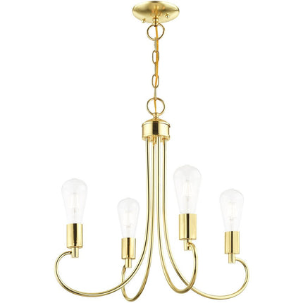 Brass Four Light Metal Dimmable Chandelier With Shades