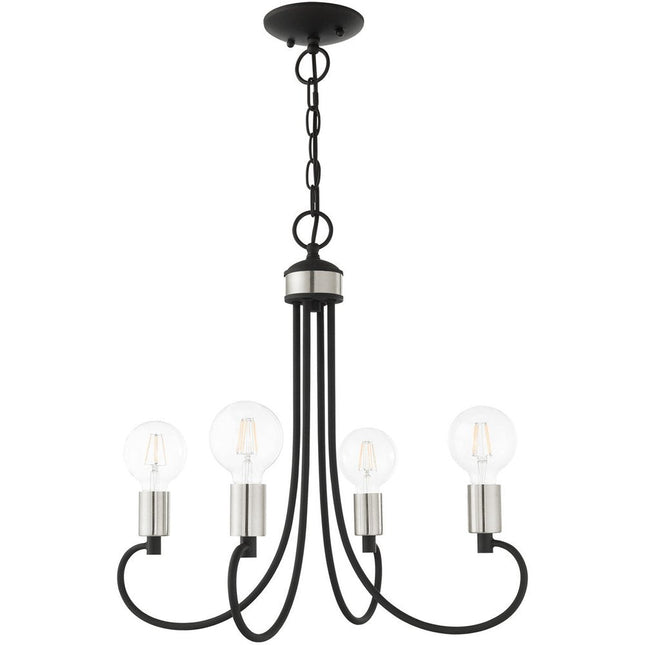 Black Four Light Metal Dimmable Chandelier With Shades HomeRoots