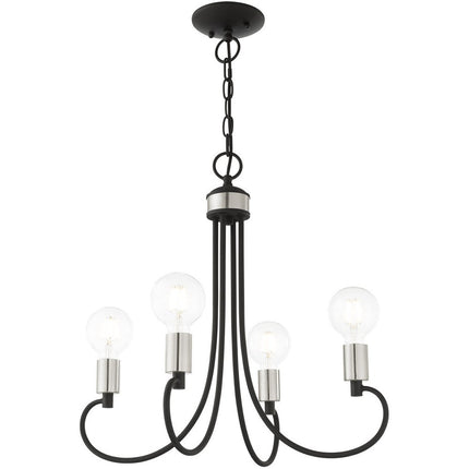 Black Four Light Metal Dimmable Chandelier With Shades