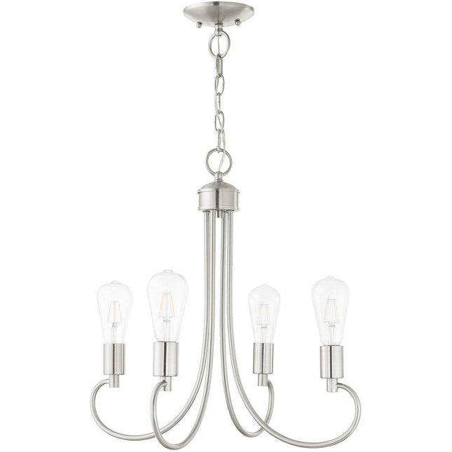Nickel Four Light Metal Dimmable Chandelier With Shades HomeRoots