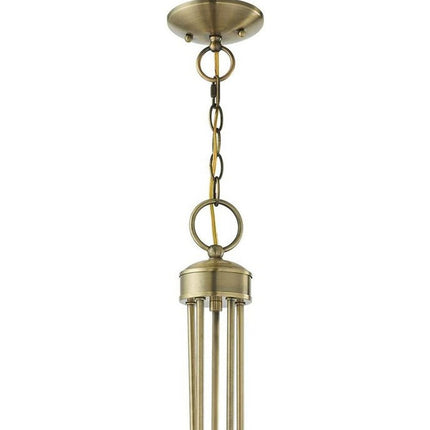 Antiqued Brass Five Light Metal Dimmable Chandelier With Shades