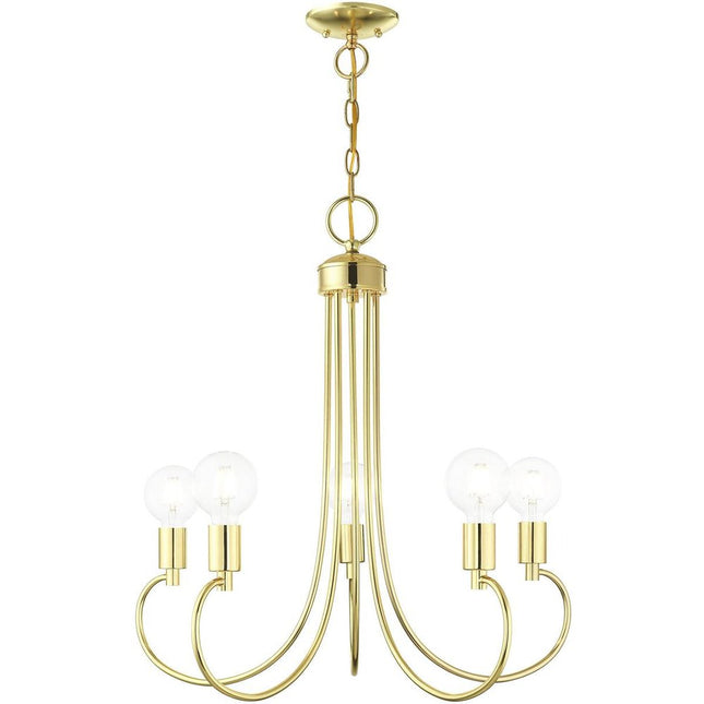 Brass Five Light Metal Dimmable Chandelier With Shades HomeRoots