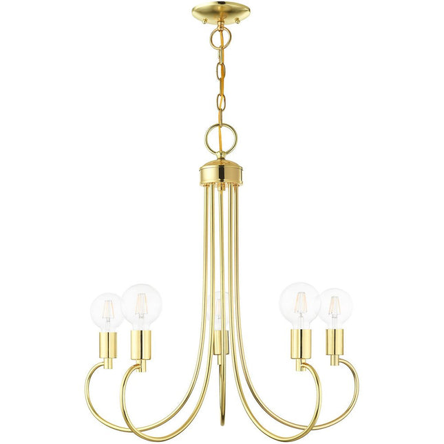 Brass Five Light Metal Dimmable Chandelier With Shades HomeRoots
