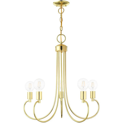 Brass Five Light Metal Dimmable Chandelier With Shades