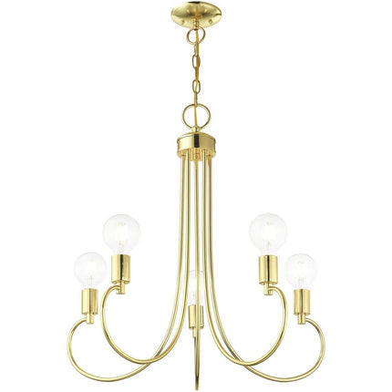 Brass Five Light Metal Dimmable Chandelier With Shades
