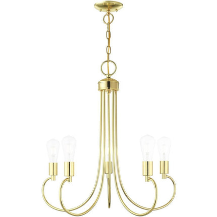 Brass Five Light Metal Dimmable Chandelier With Shades
