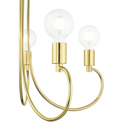 Brass Five Light Metal Dimmable Chandelier With Shades